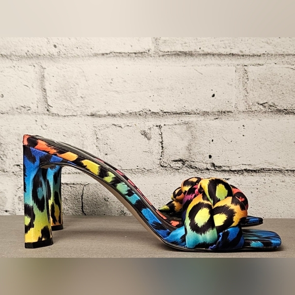 Jessica Simpson Rainbow Leopard Knot Heels Slide Sandals Size 7.5 - Picture 4 of 10